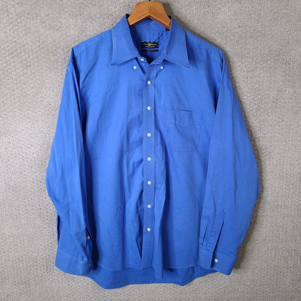 Club Room Shirt Mens 17.5 36/37 Blue Button‎ Down Regular Fit Pinpoint Cotton